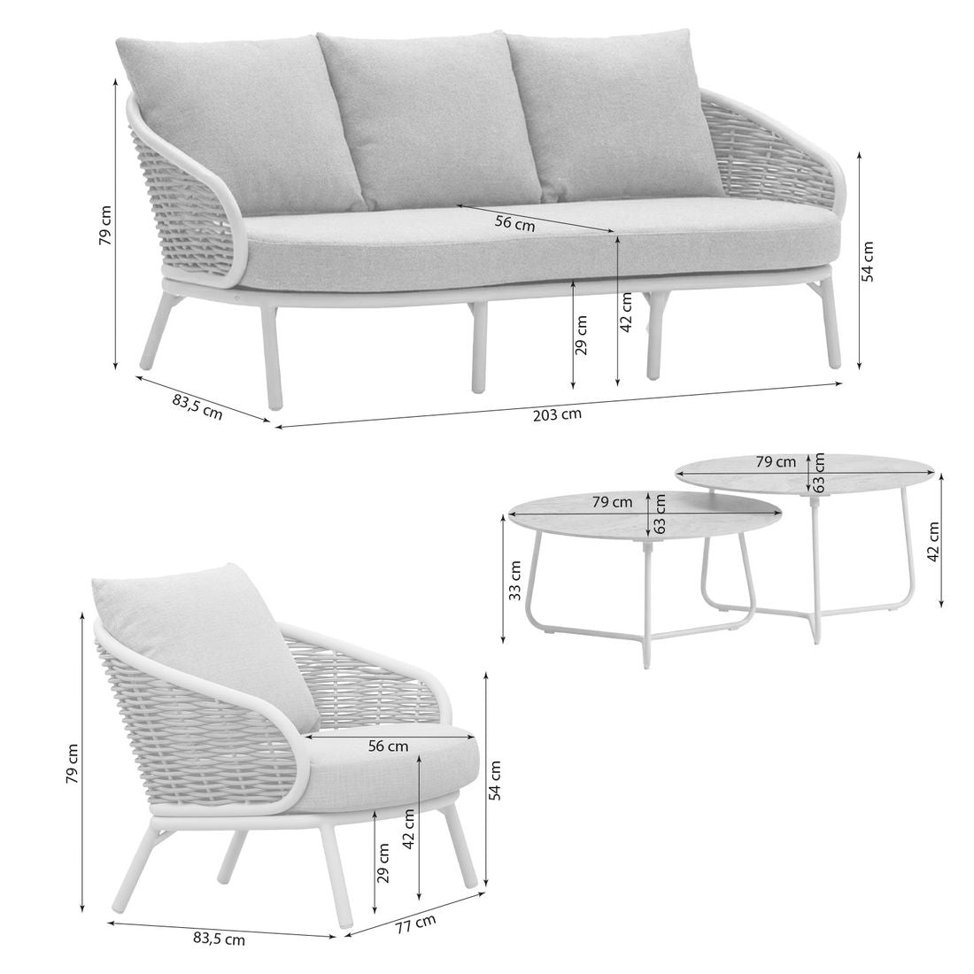 Loungesett Pine Key aluminium/polyrotting med keramikkbord Apple Bee montert på terrasse