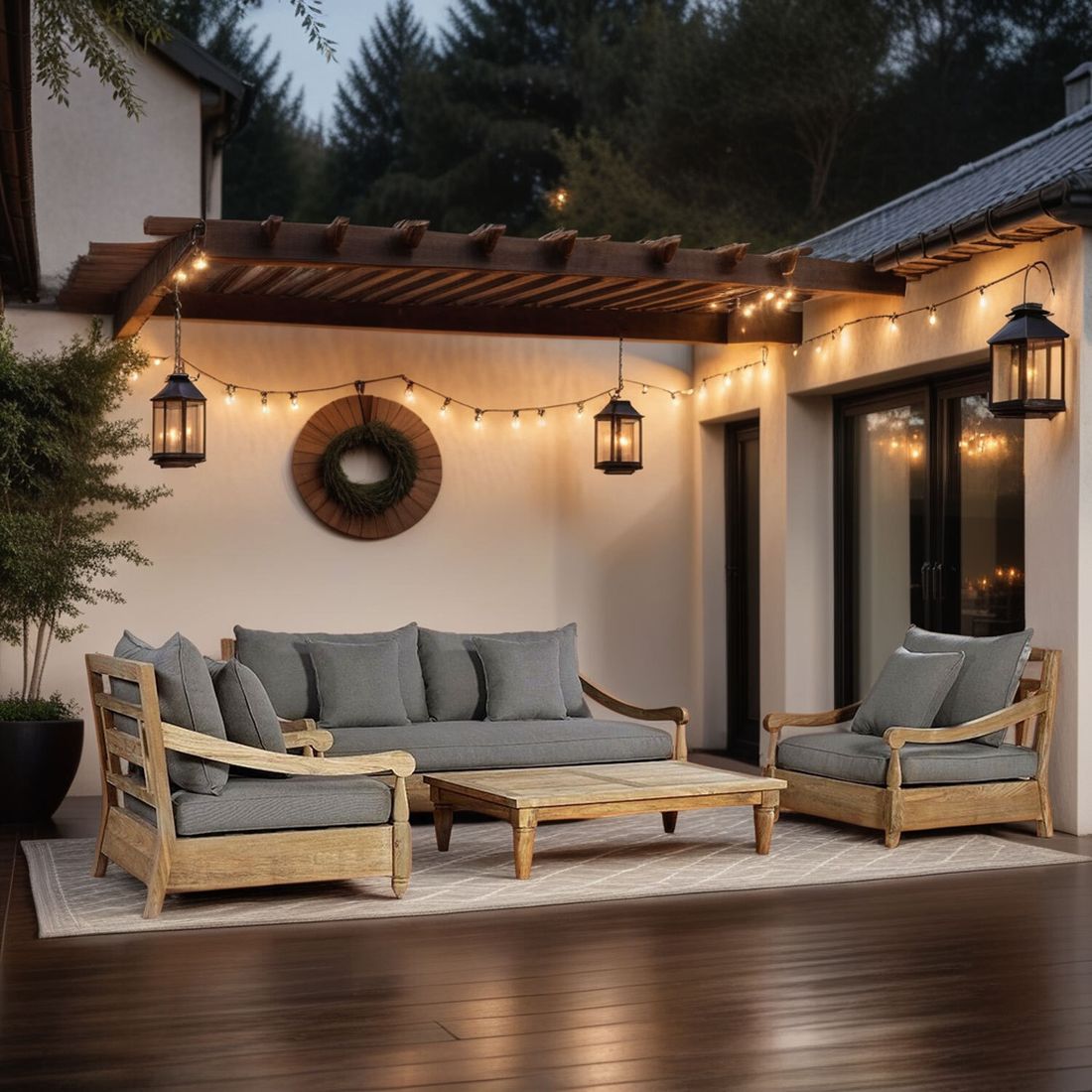 Loungesett Portofino resirkulert teak olefin detalj av sammensetning