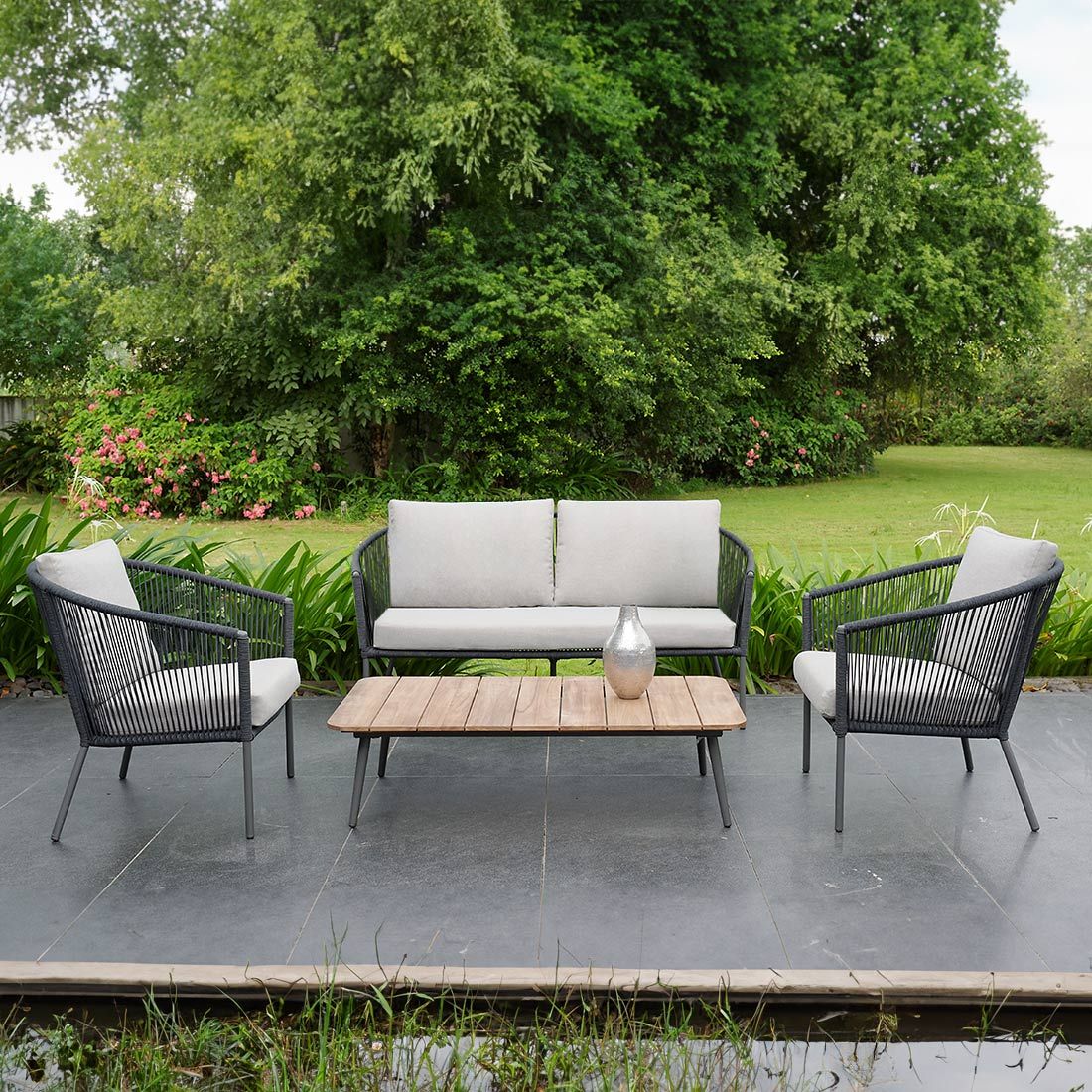 Loungesett Reims med loungebord stål tau forside
