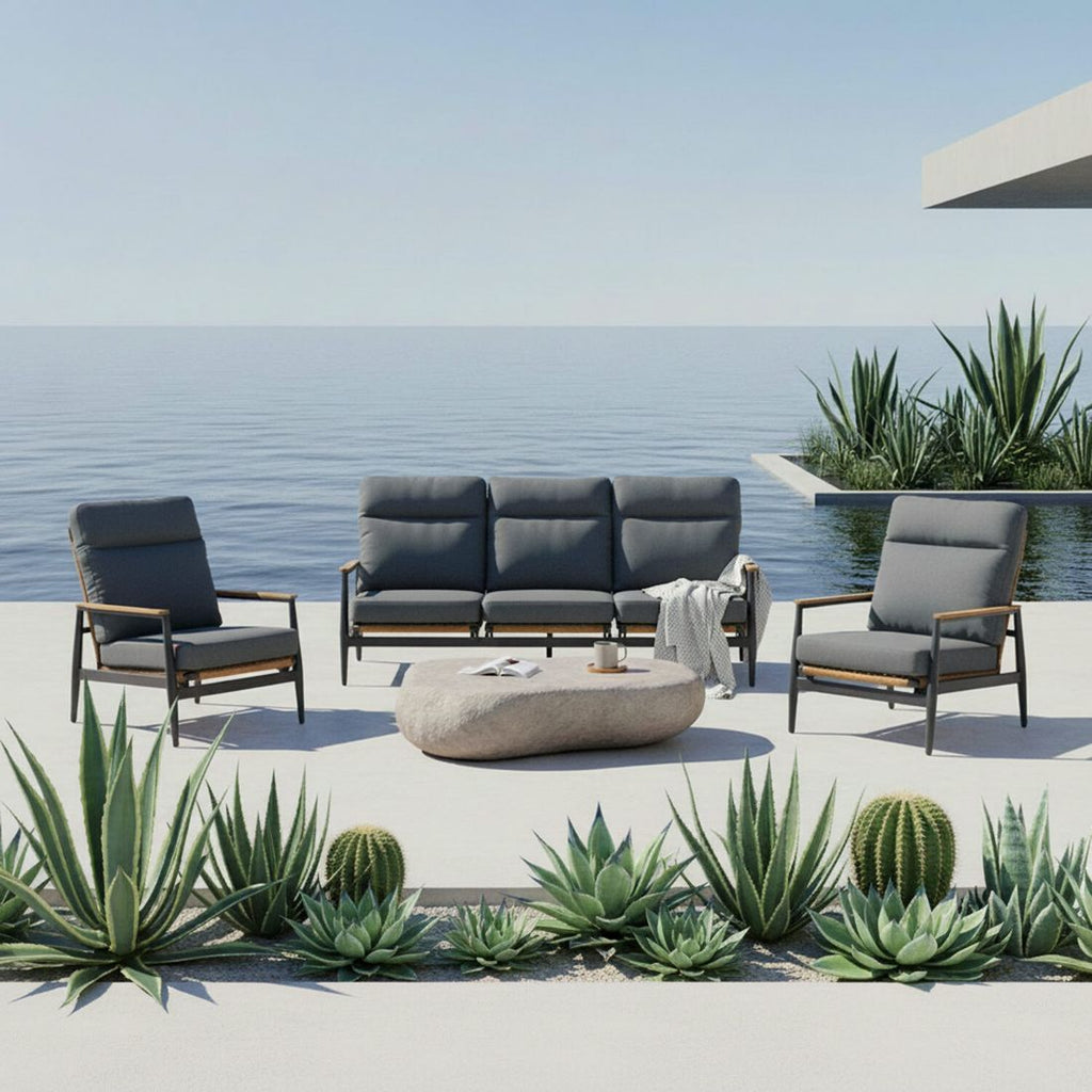 Loungesett Roma justerbart aluminium/flettverk - Siena Garden forfra