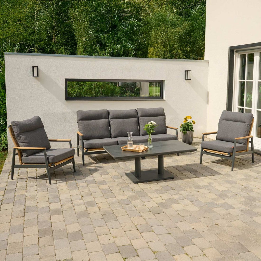 Loungesett Roma justerbart med loungebord aluminium og flettverk front