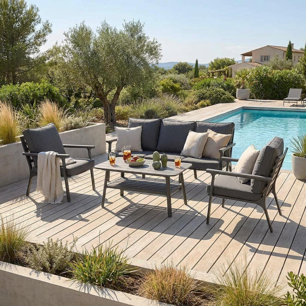 Loungesett Samos med loungebord aluminium antrasitt forfra
