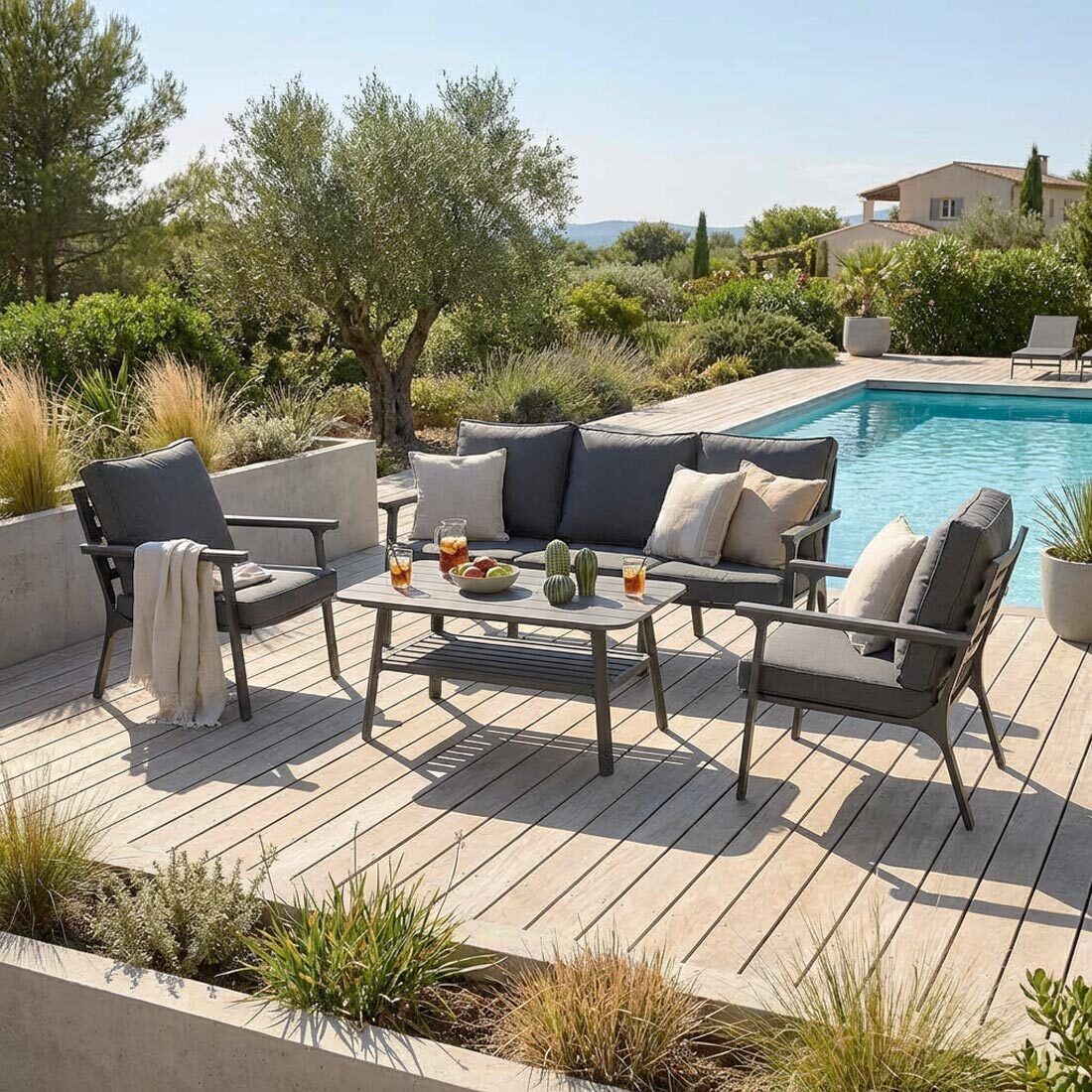 Loungesett Samos med loungebord aluminium antrasitt forfra