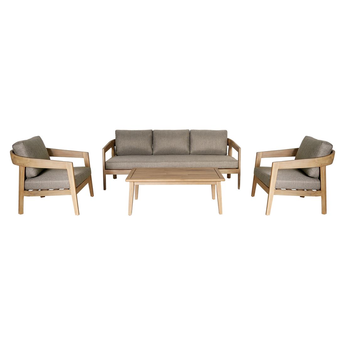 Loungesett Sanjo med loungebord i teaklook detalj
