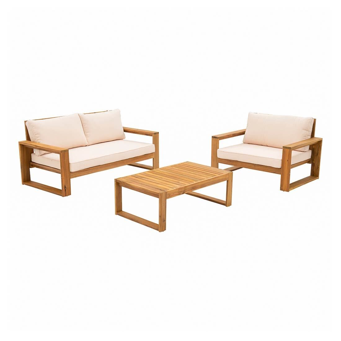 Loungesett Santa Cruz med loungebord detaljbilde av akasietre