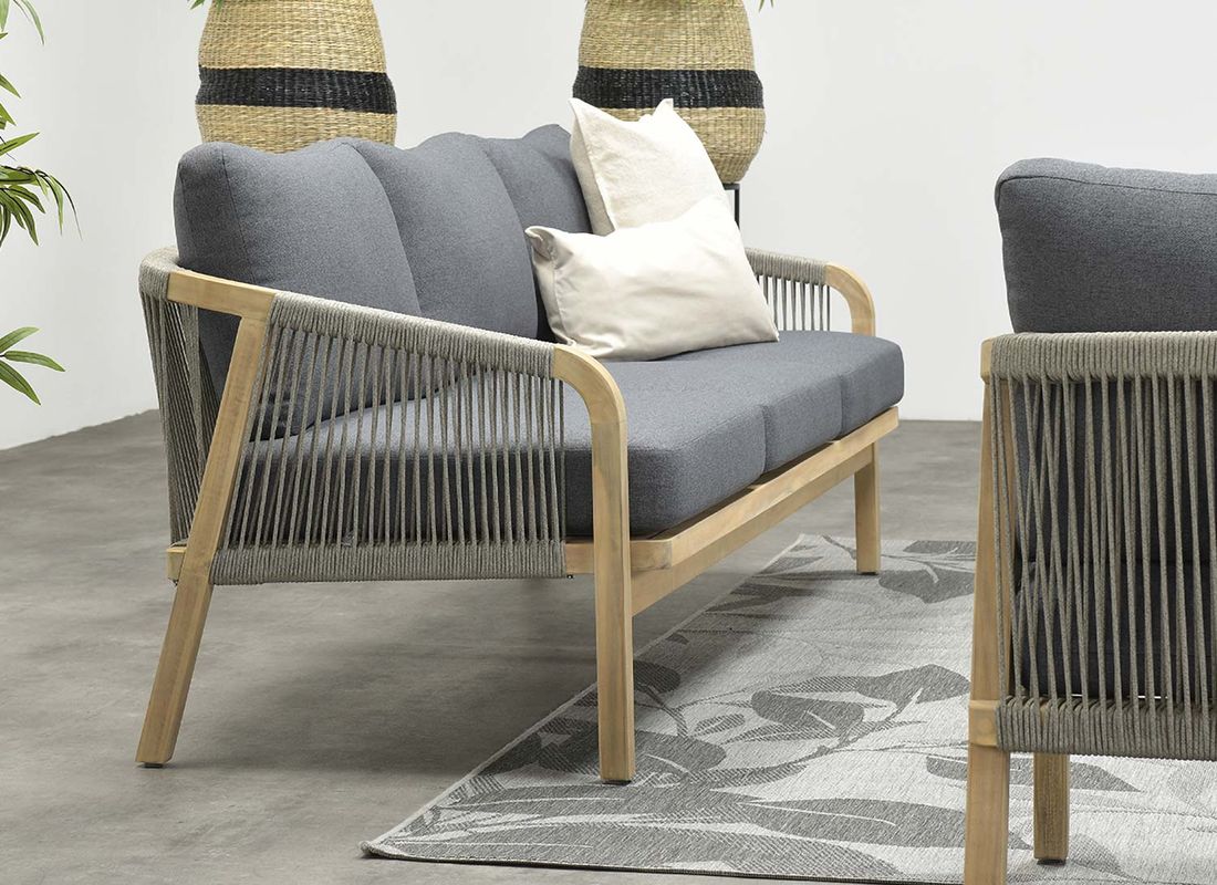 Loungesett Santos akasie og tau med puter - Garden Impressions