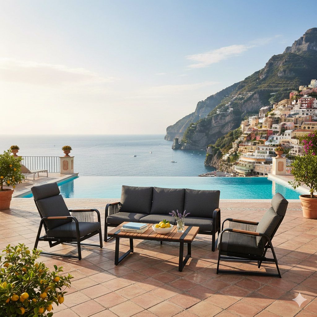Loungesett Siena med loungebord aluminium tau eukalyptus forfra
