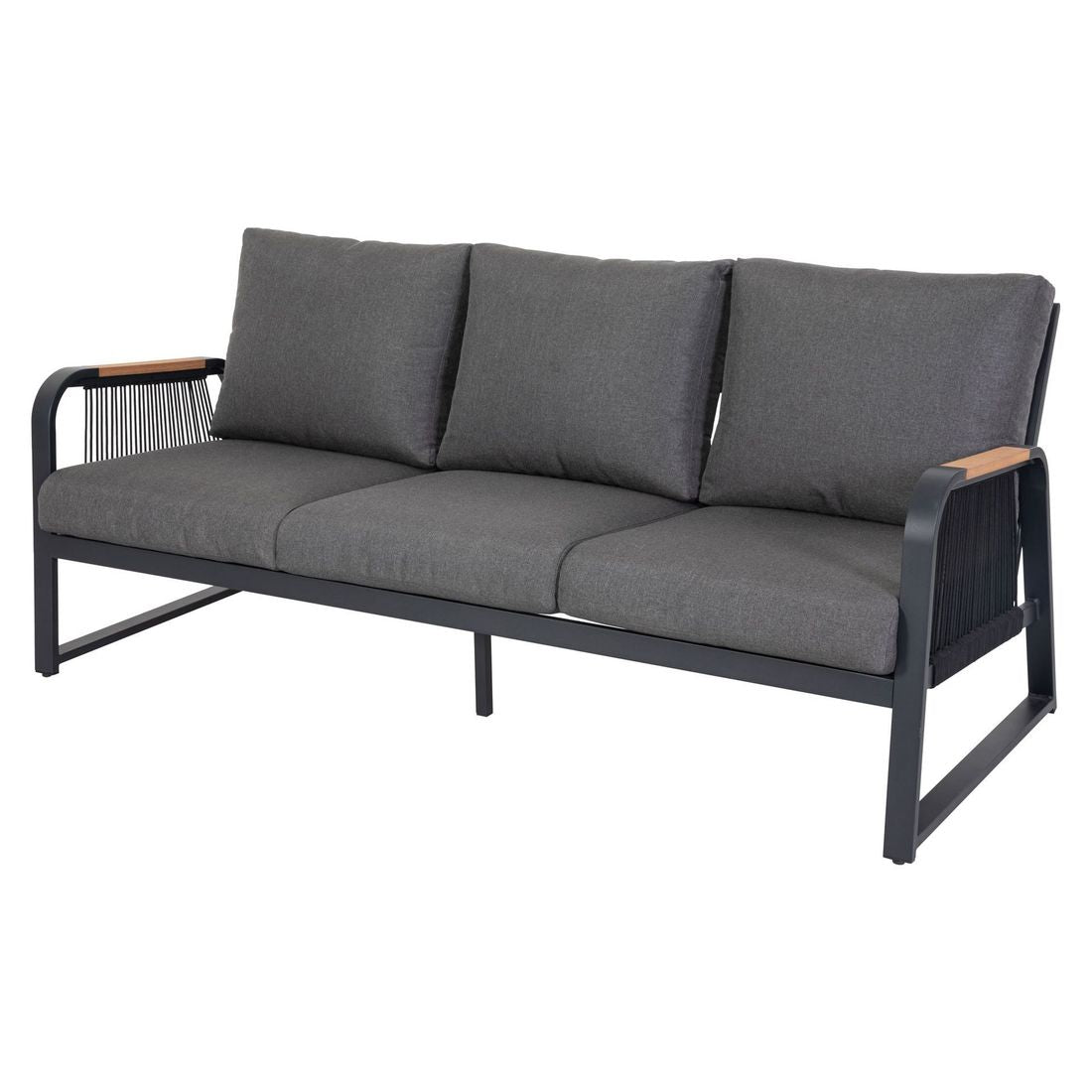 Loungesett Siena med loungebord aluminium tau eukalyptus montert på terrasse