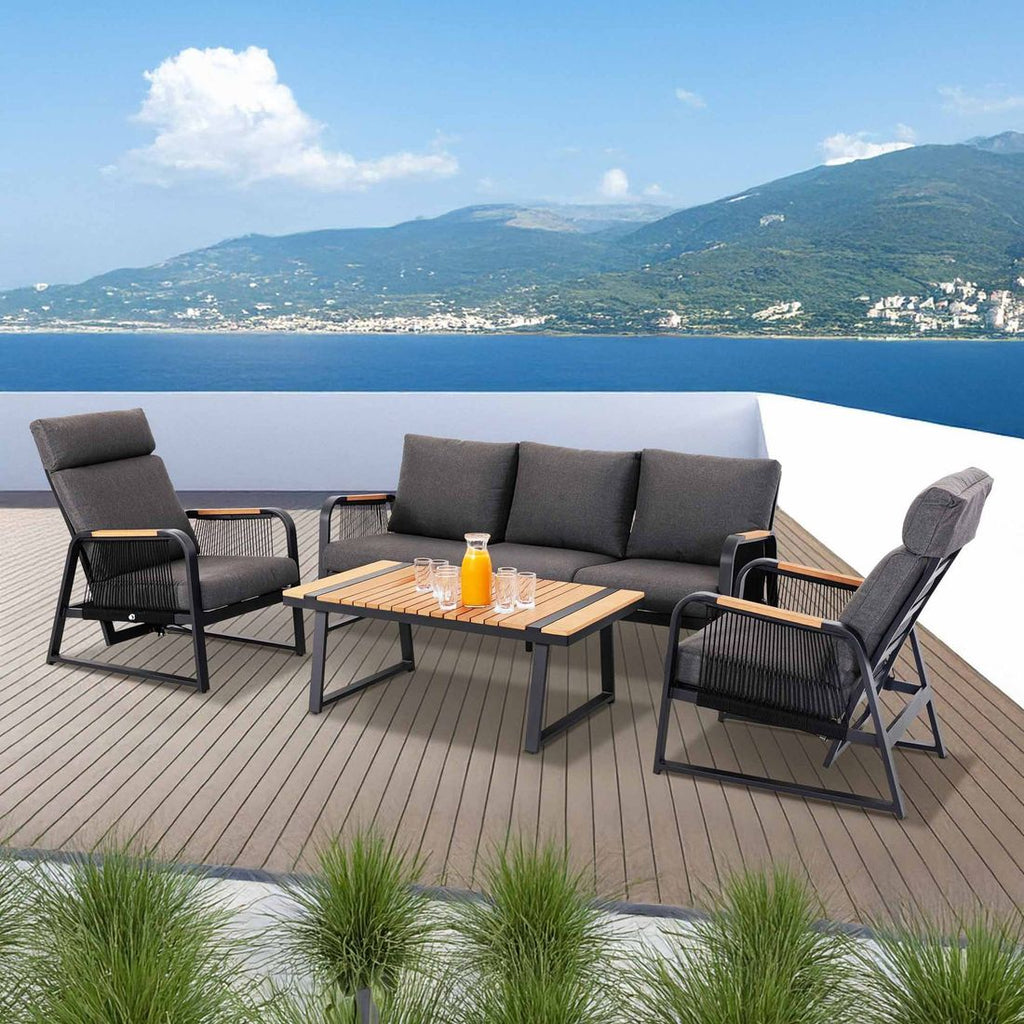 Loungesett Siena med loungebord aluminium tau eukalyptus loungebord detalj