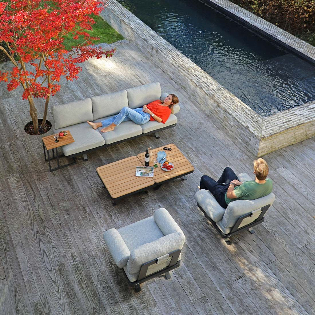 Loungesett Sky med loungebord aluminium/teak olefin forfra