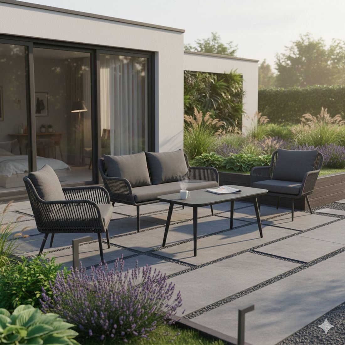 Loungesett Sunera med loungebord aluminium tau olefin forfra