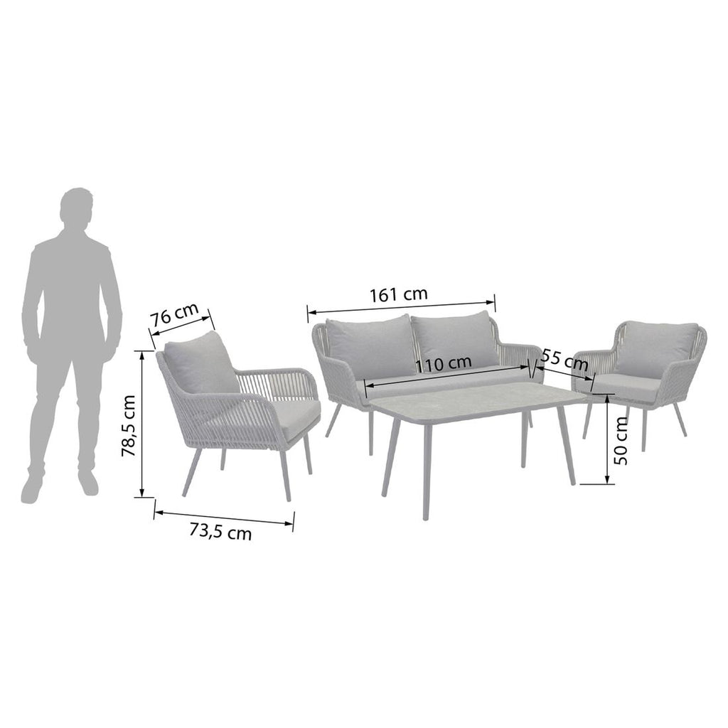 Loungesett Sunera med loungebord aluminium tau olefin detalj av flettverk