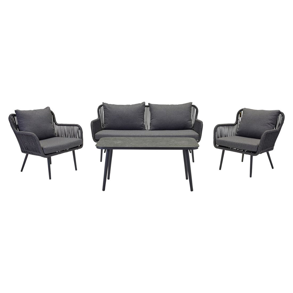 Loungesett Sunera med loungebord aluminium tau olefin montert på terrasse
