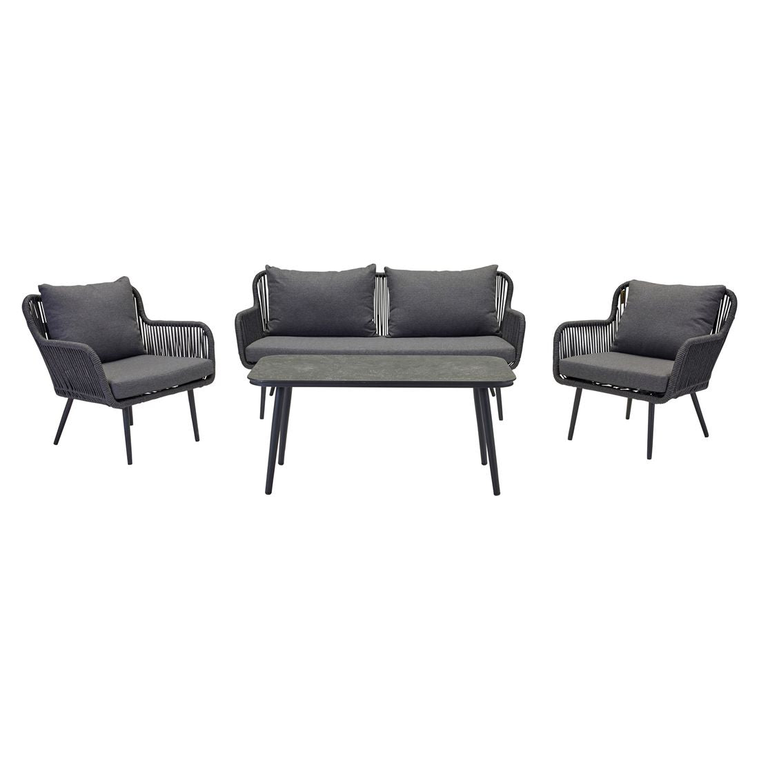 Loungesett Sunera med loungebord aluminium tau olefin montert på terrasse