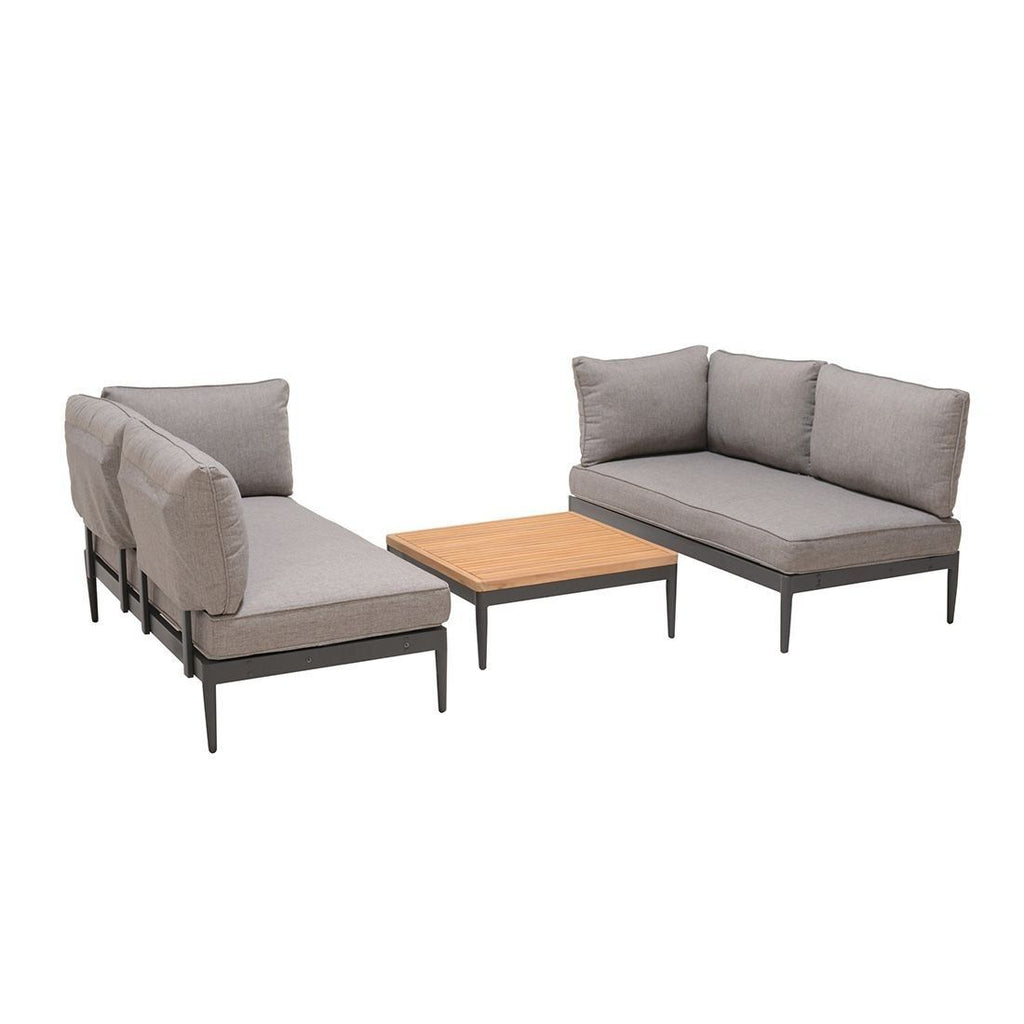 Loungesett Topaz aluminium og teak med olefin bakside