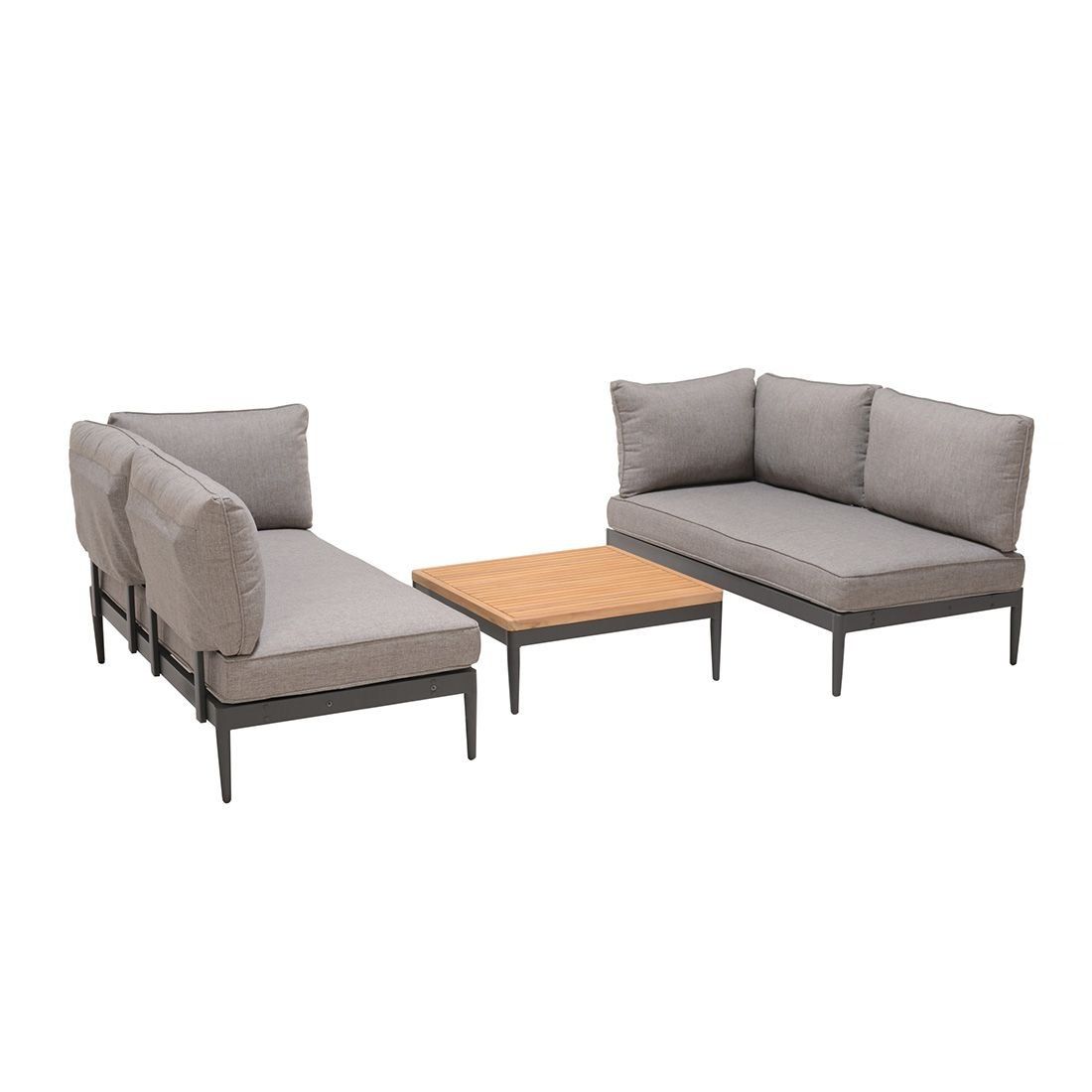 Loungesett Topaz aluminium og teak med olefin bakside