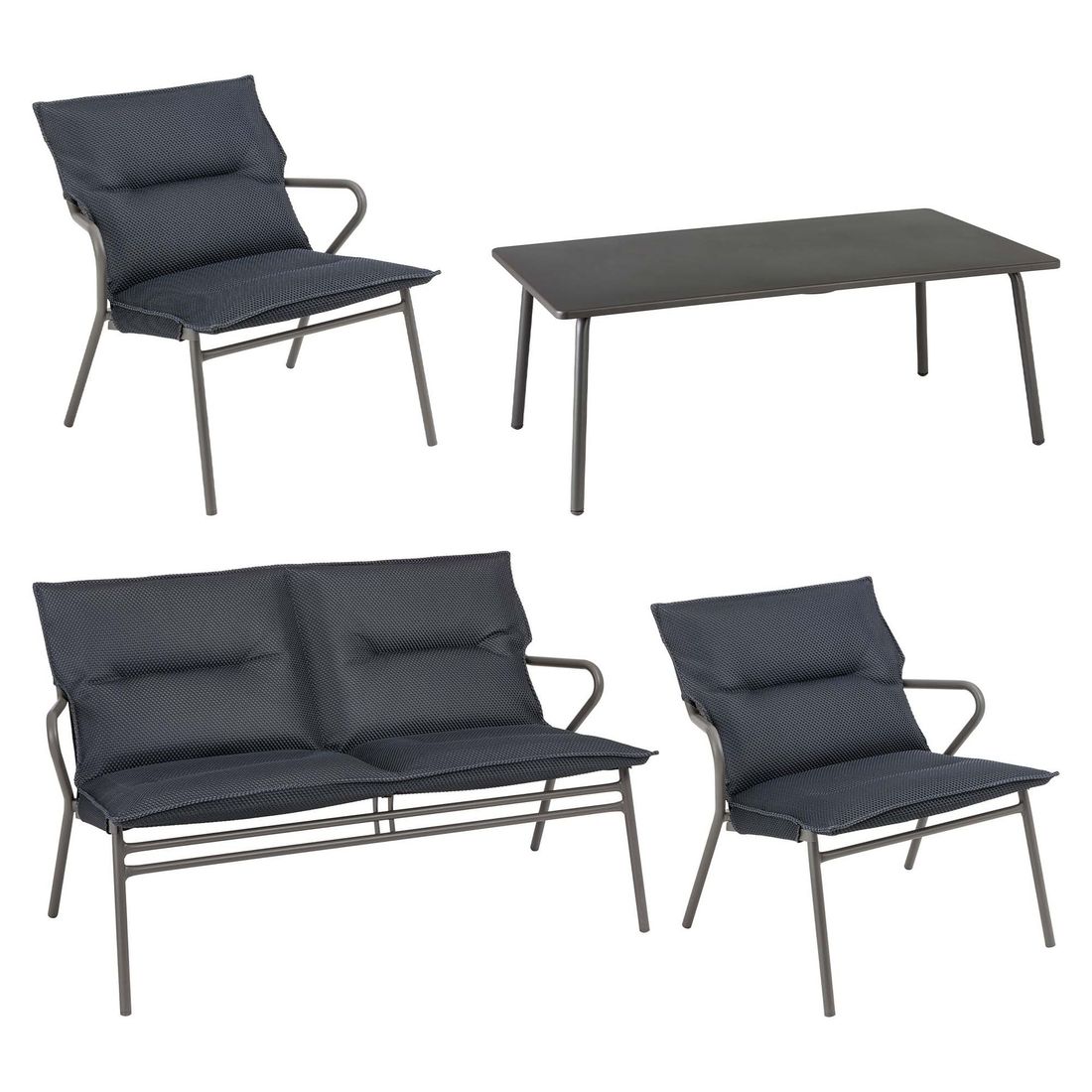 Loungesett Vence stål/BeComfort med loungebord bakside