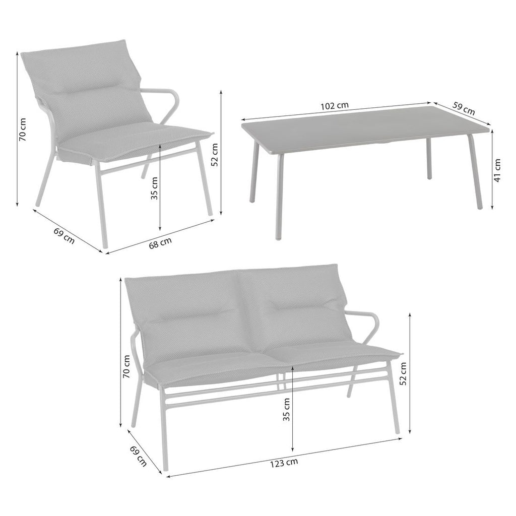 Detalj av BeComfort-stoff på Loungesett Vence stål/BeComfort med loungebord