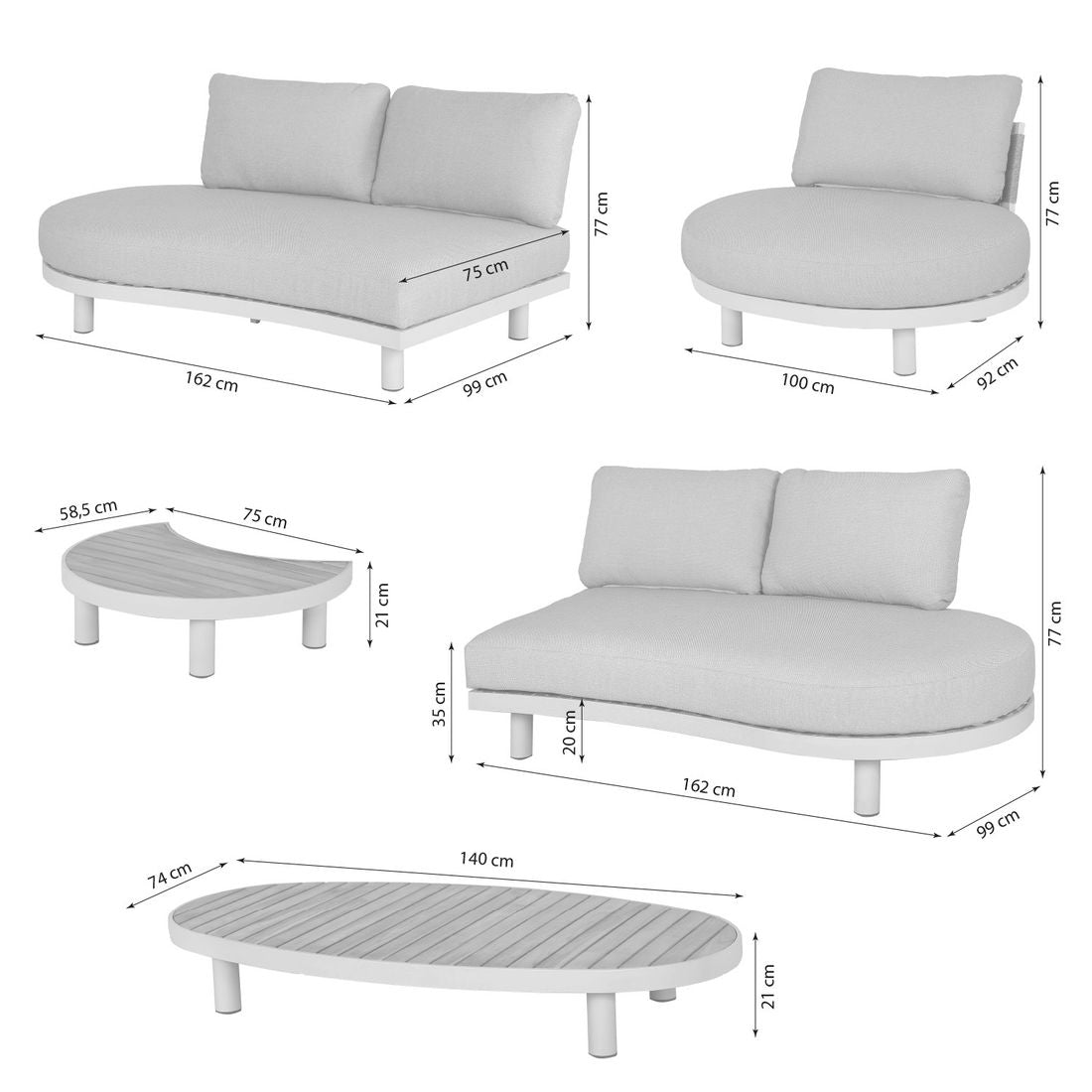 Loungesett Washington aluminium/akasie/olefin med tau detalj av flettverk