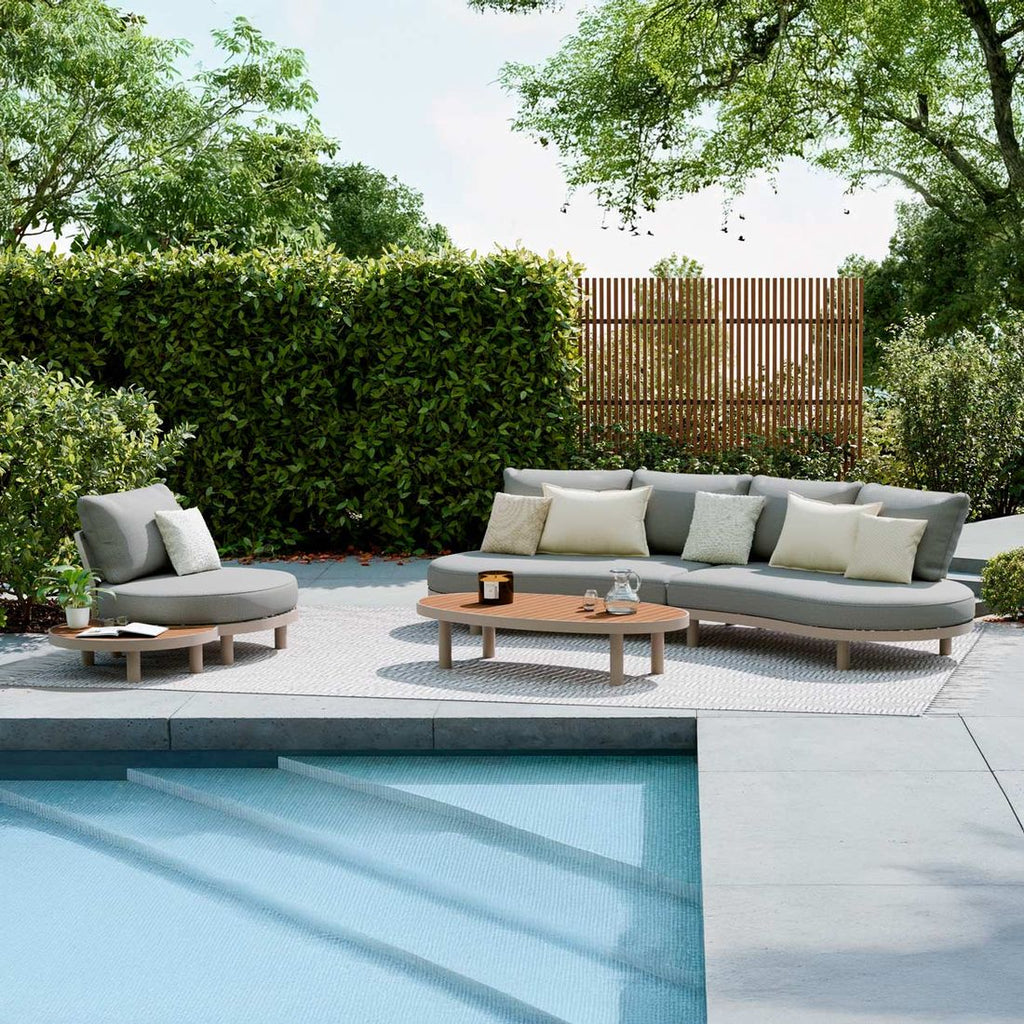 Loungesett Washington Deluxe aluminium/teak med loungebord forfra