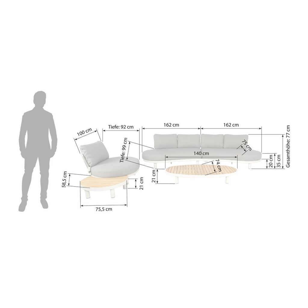 Loungesett Washington Deluxe aluminium/teak detalj av stoff og ramme