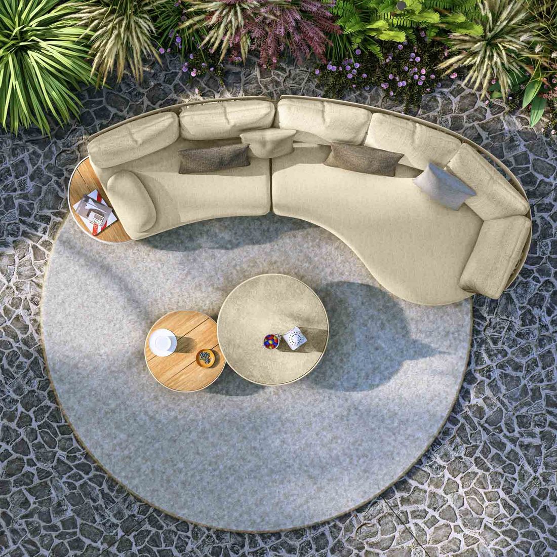 Loungesett Wave aluminium/teak med loungebord Zebra bakside