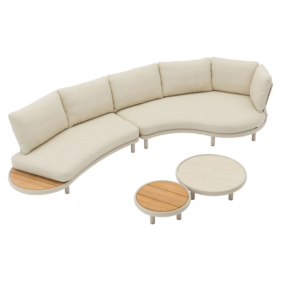 Loungesett Wave aluminium/teak med loungebord Zebra montert