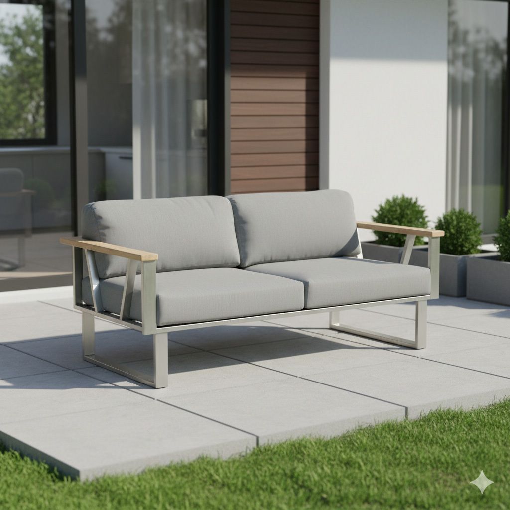 Loungesofa Belvedere rustfritt stål/Tuvatextil 164 cm - Zebra forfra