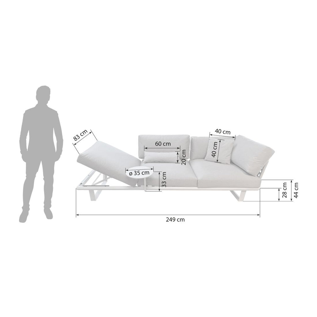 Loungesofa Boom regulerbar aluminium 249 cm detalj av stoff