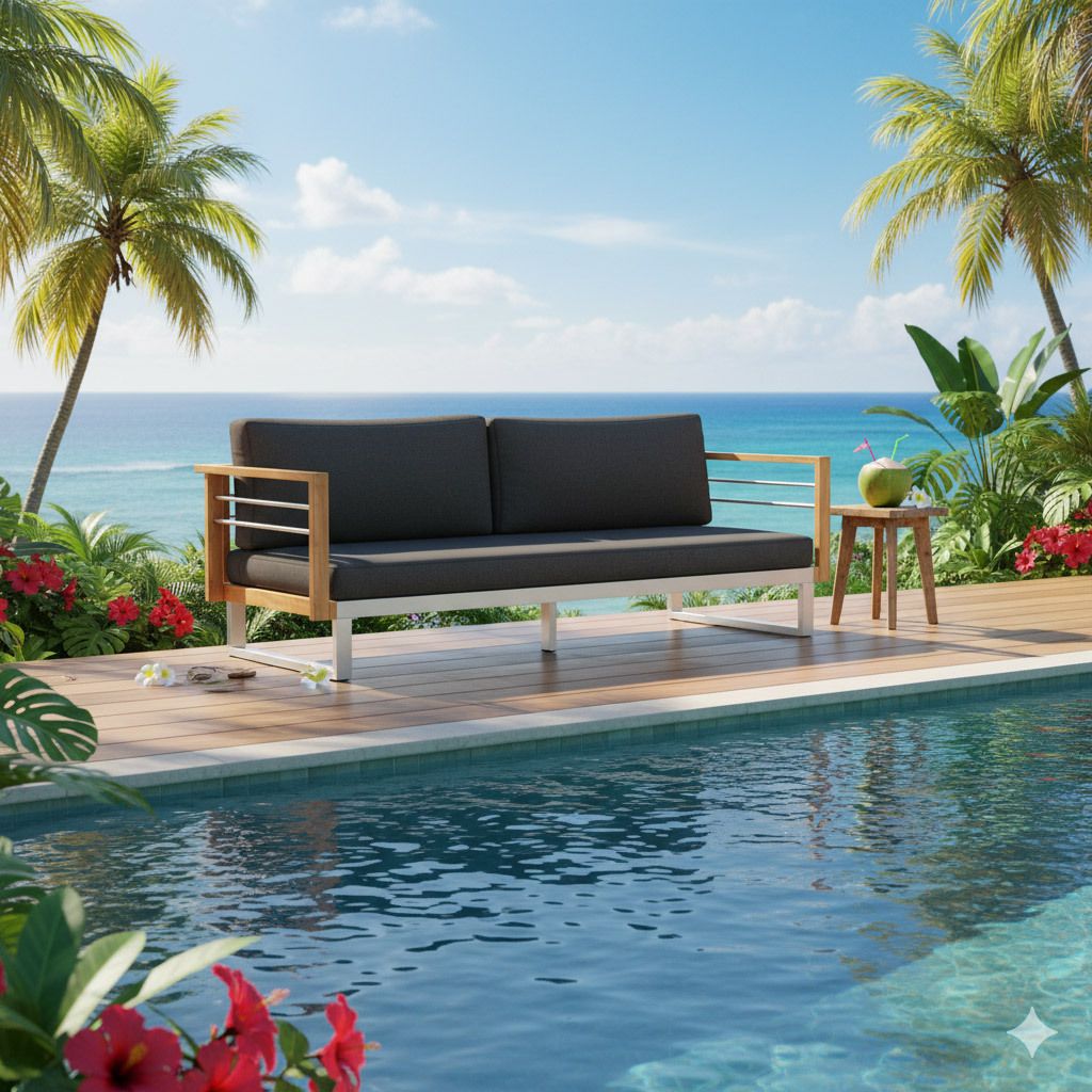 Loungesofa Hawaii rustfritt stål/teak 196 cm forfra