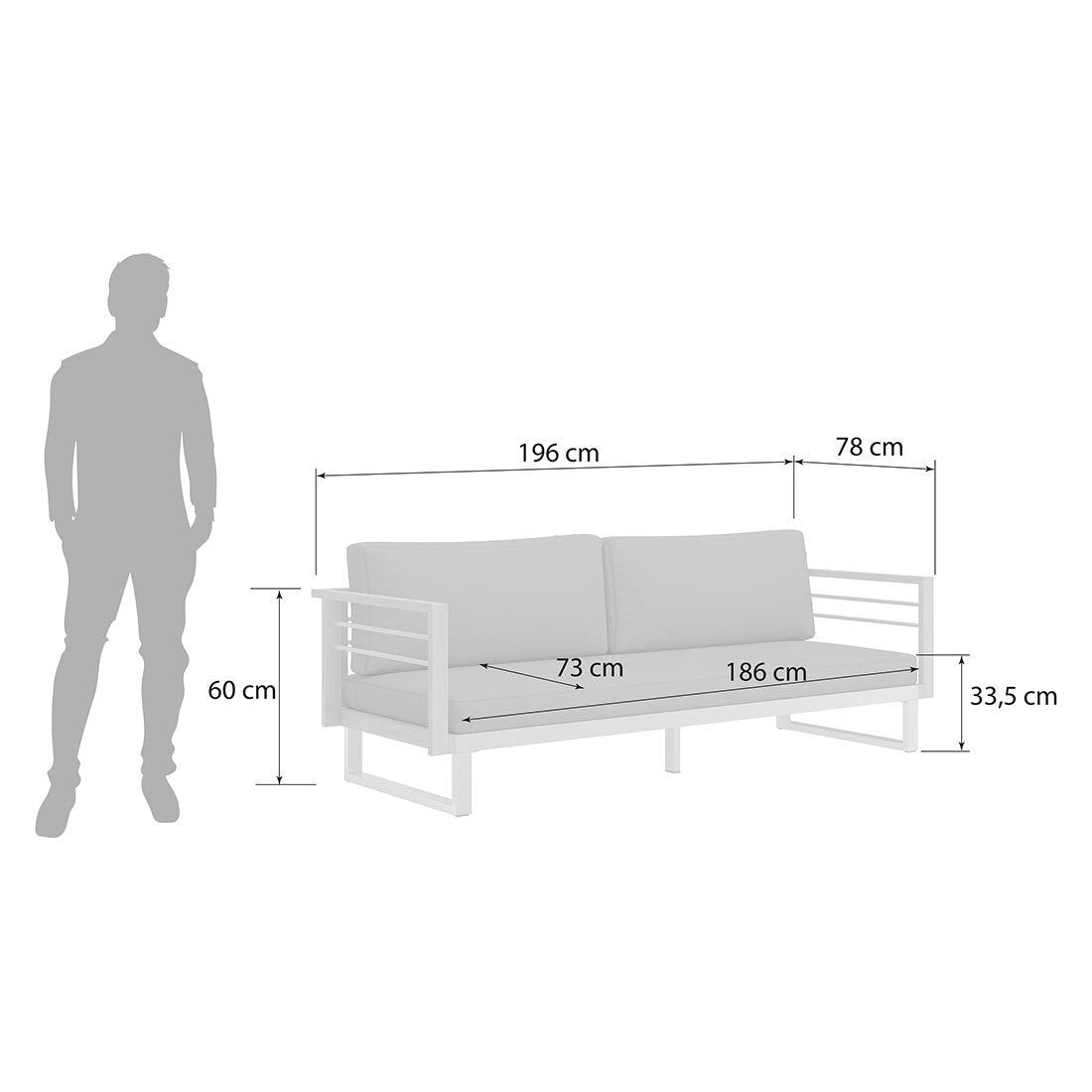Loungesofa Hawaii rustfritt stål/teak 196 cm detalj av ramme