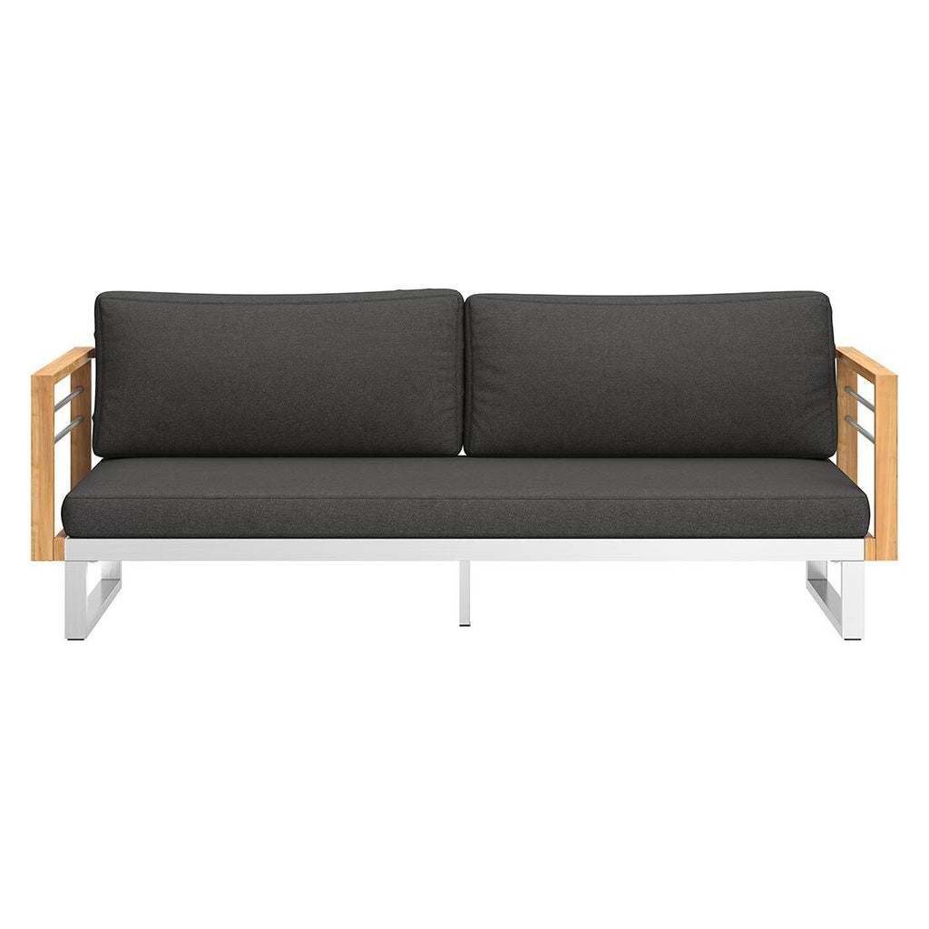 Loungesofa Hawaii rustfritt stål/teak 196 cm montert i hage