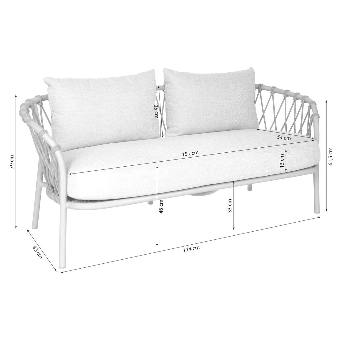 Loungesofa Klea aluminium tau Sunbrella 174 cm detalj av rope-vev