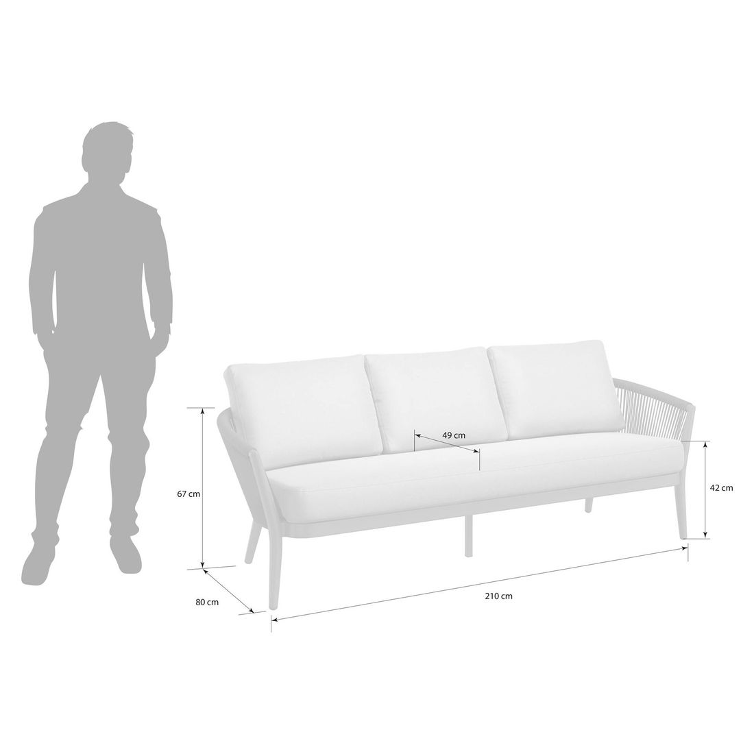Loungesofa Monet aluminium tau olefin 210 cm detalj av stoff