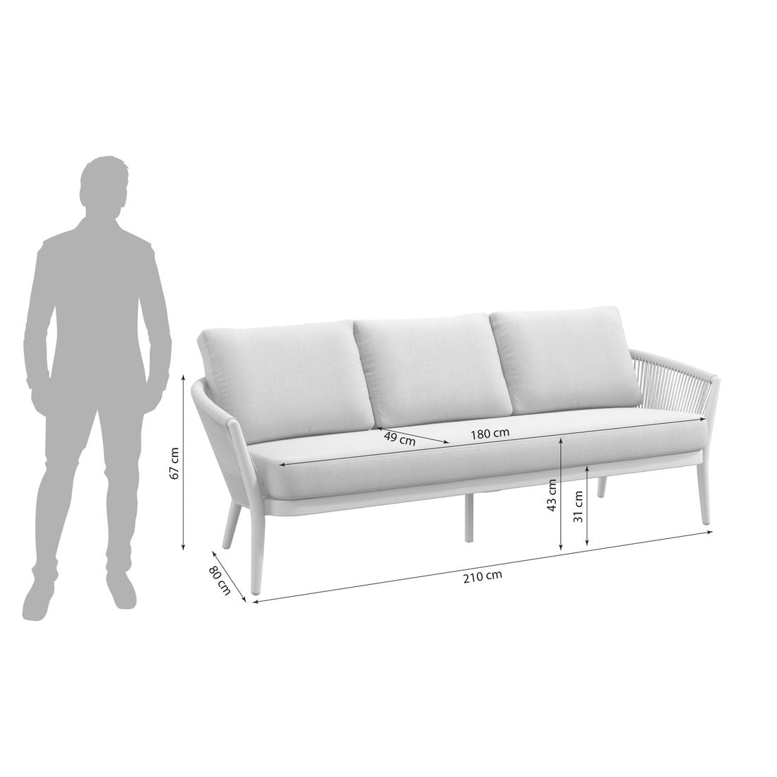 Loungesofa Monet aluminium tau olefin 210 cm detalj av flettverk