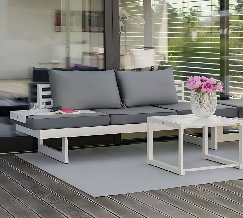 Loungesofa New Holly aluminium/utestoff regulerbar 216 cm detalj av stoff