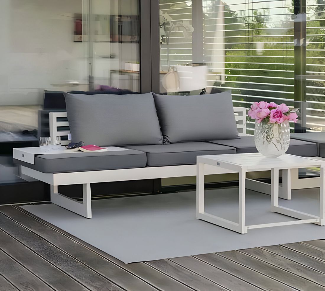 Loungesofa New Holly aluminium/utestoff regulerbar 216 cm detalj av stoff