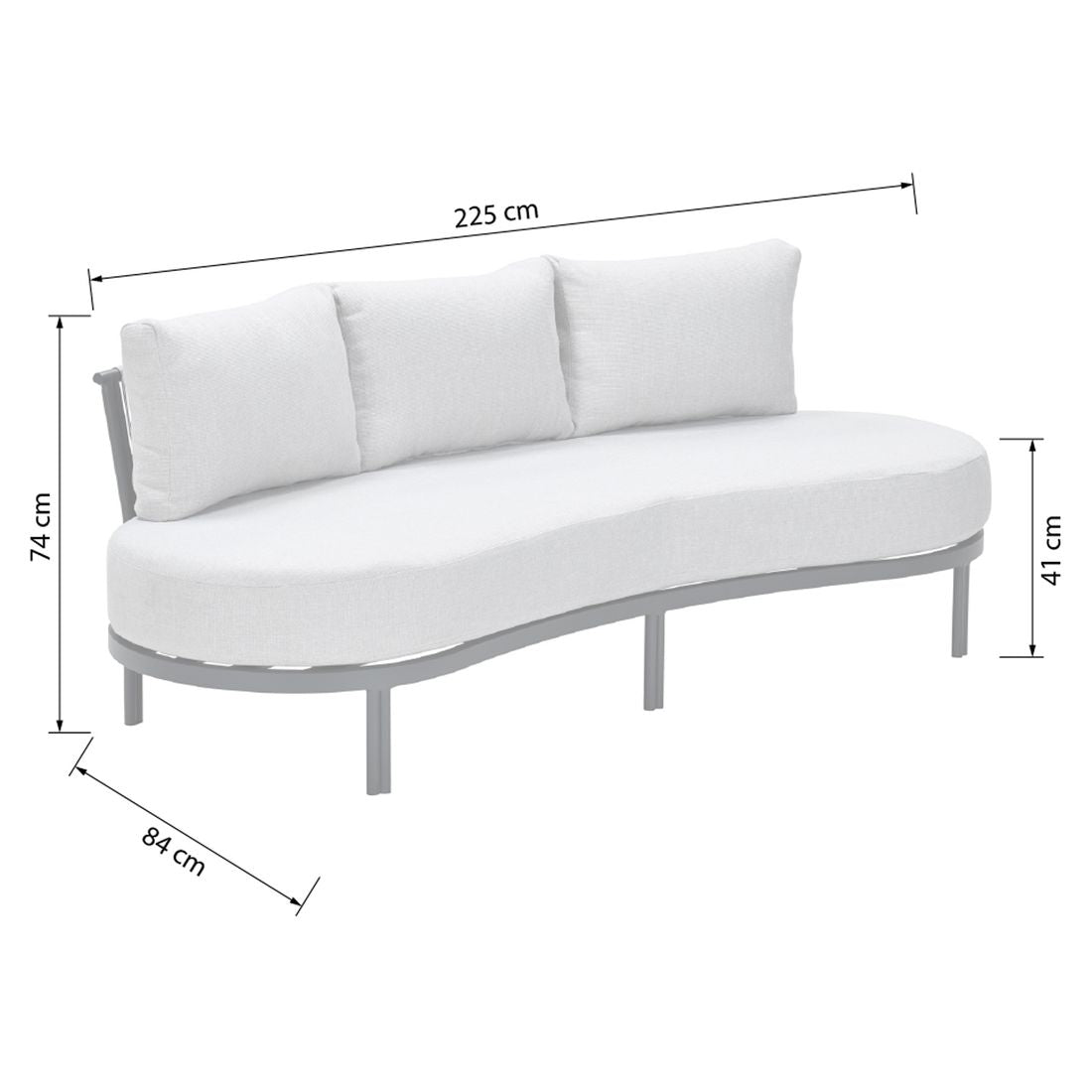 Loungesofa Tirolo aluminium tau 225 cm detalj rope-materiale