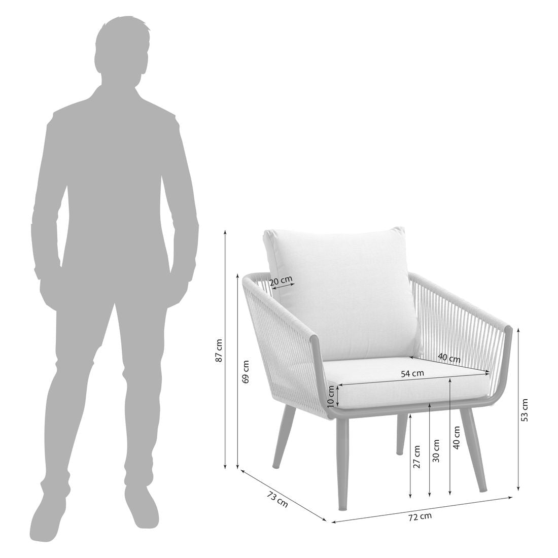 Loungestol Alex aluminium tau olefin detalj rope materiale