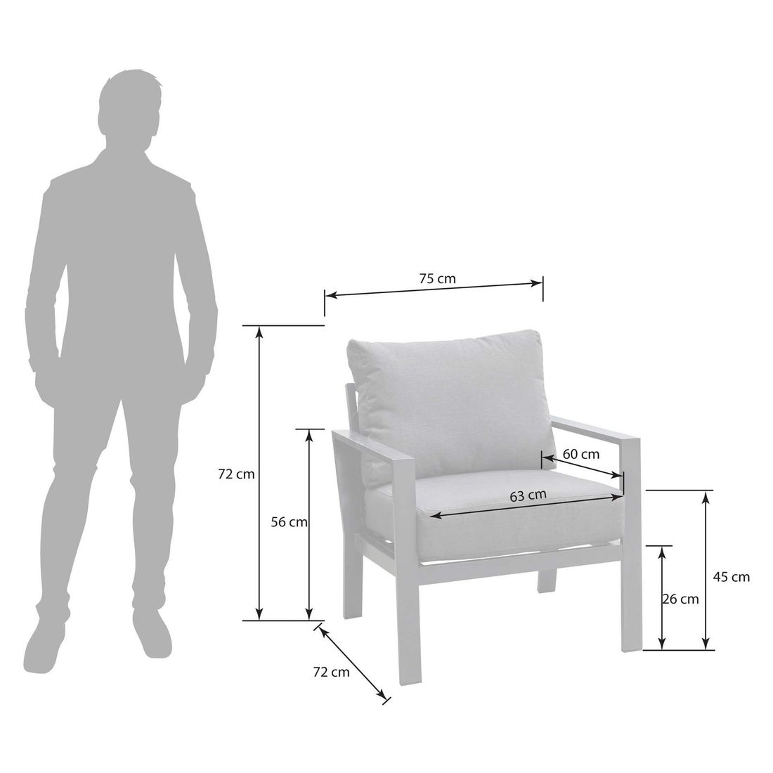 Loungestol Atlanta aluminium/olefin 75x72 cm detalj av stoff