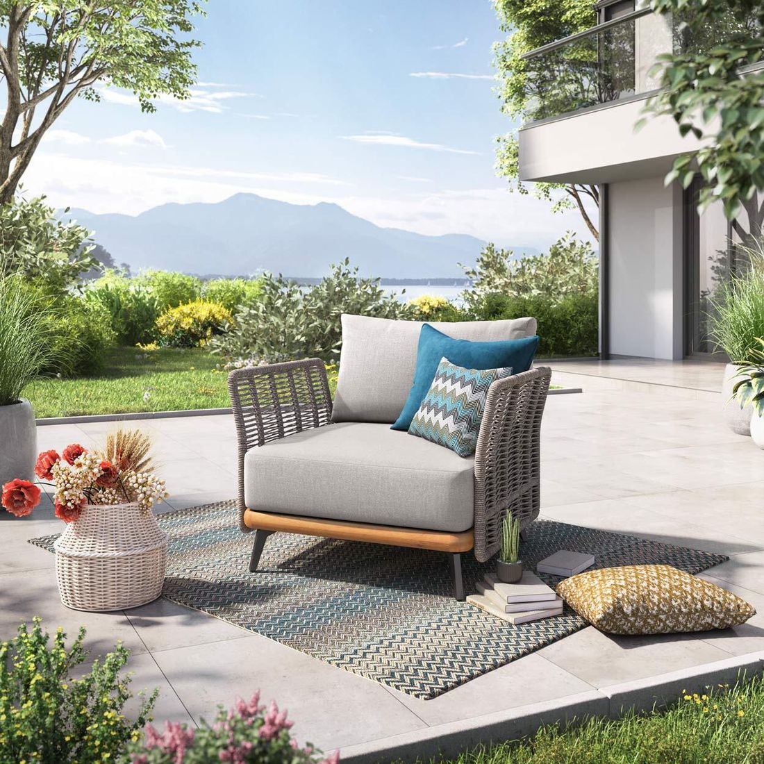 Loungestol Ava akasie tau 88x82 cm forfra