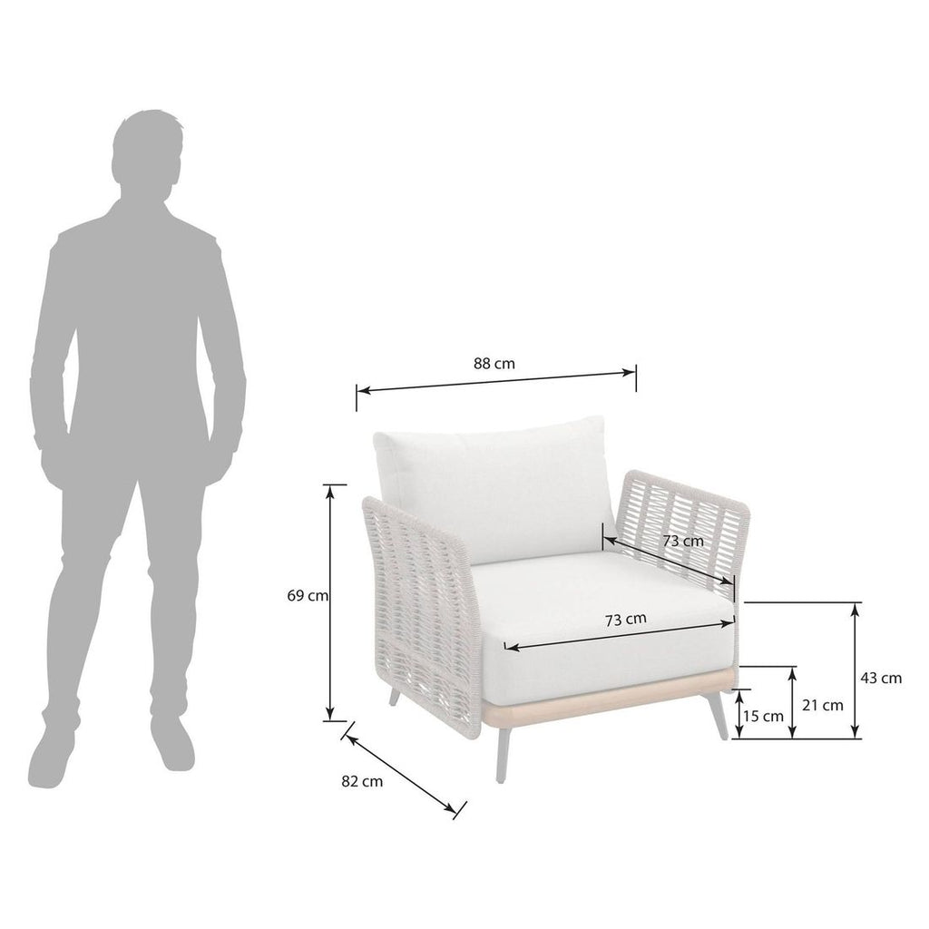 Loungestol Ava akasie tau 88x82 cm detalj av armstøtte