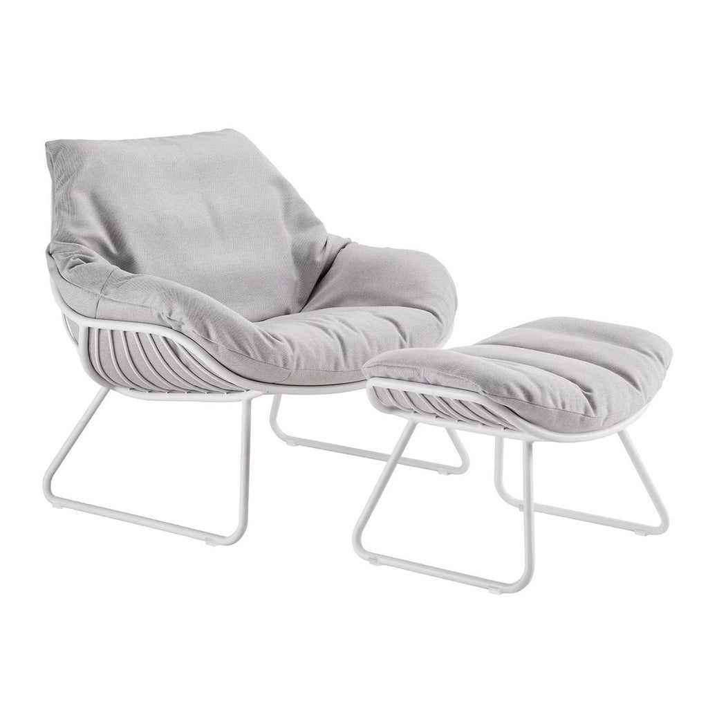 Detalj av Loungestol Chill med taburett aluminium akryl