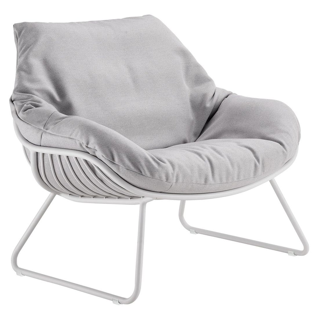 Nærbilde av stoff på Loungestol Chill med taburett aluminium akryl