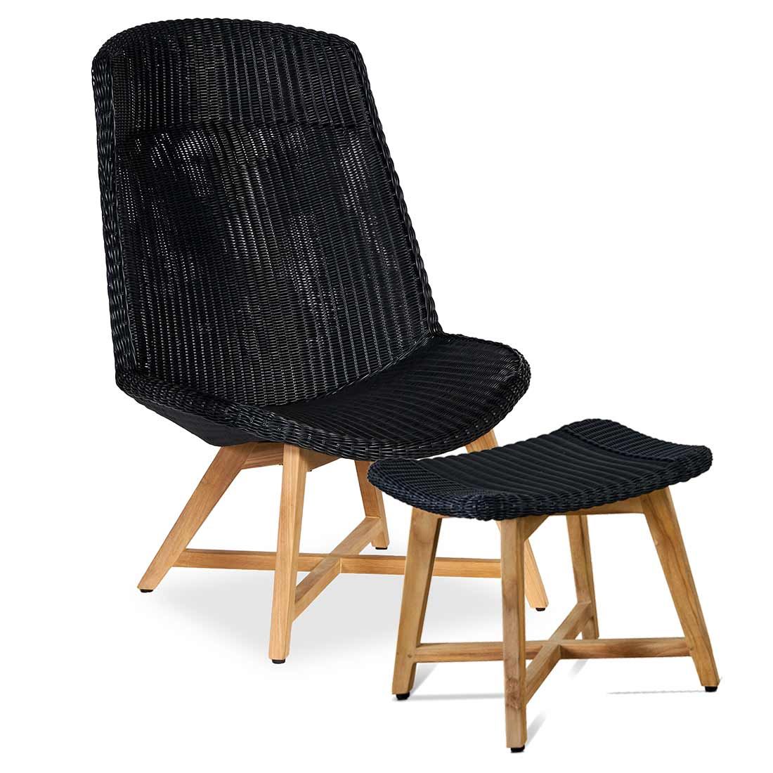 Loungestol Clovelly med krakk teak/polyrotting forfra