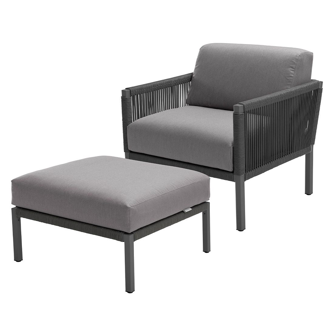 Loungestol Club aluminium tau akryl 80x84 cm i hagemiljø