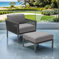 Loungestol Club med krakk aluminium/tau - Solpuri forfra