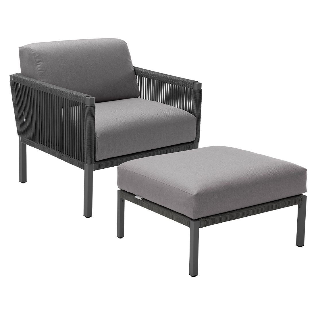 Loungestol Club med krakk aluminium/tau - Solpuri bakside