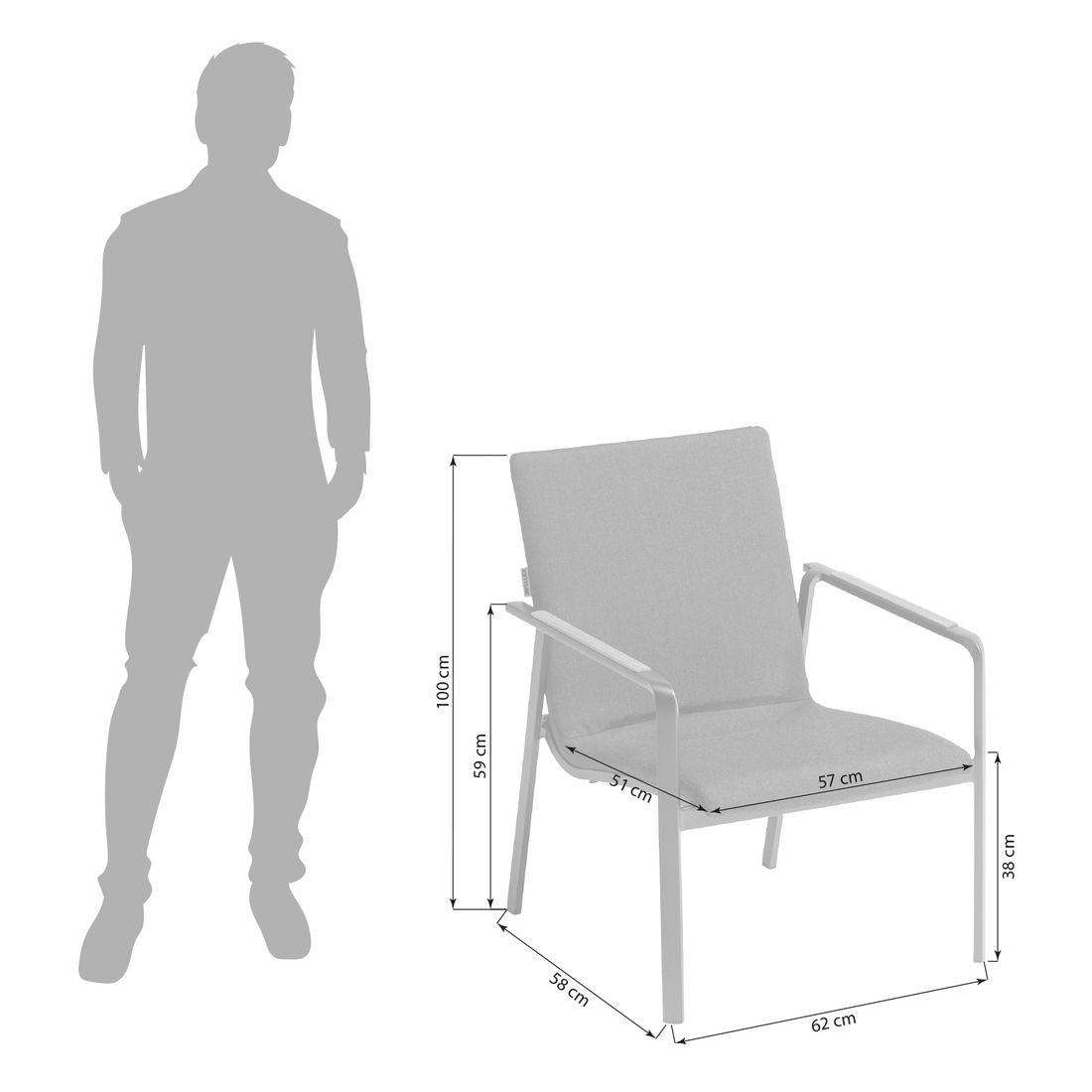 Loungestol Diamond aluminium Sunbrella 62x58 cm montert på terrasse
