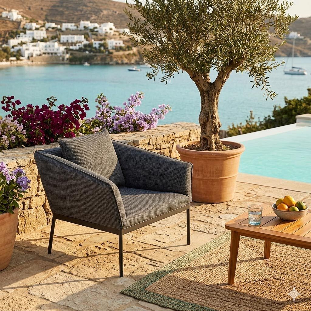 Loungestol Finn aluminium Sunbrella antrasitt forfra